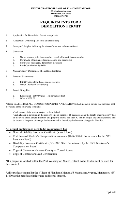 First page of the Demolition Permit Application