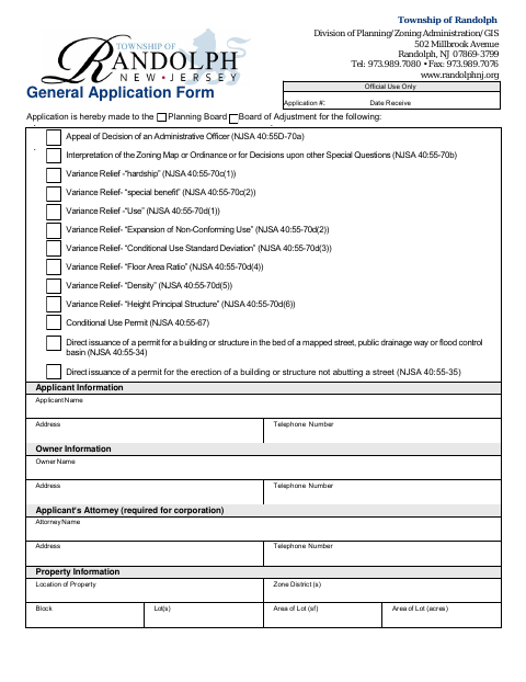 First page of the General Application for Variances and Miscellaneous Relief