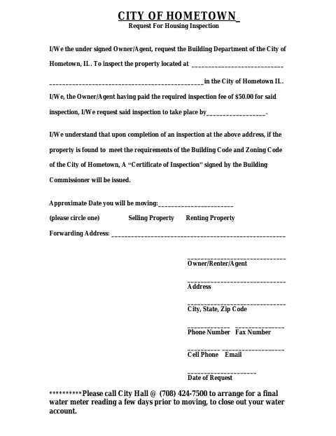 First page of the Request for Housing Inspection