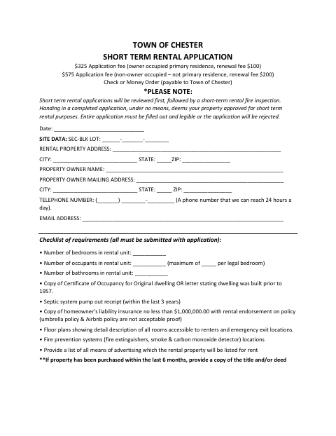 First page of the Short-Term Rental Application