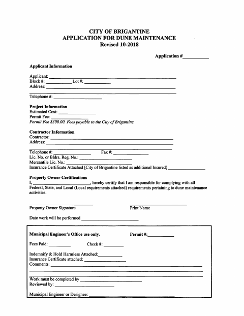 First page of the Dune Maintenance Application