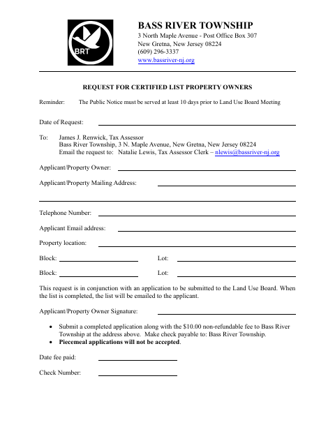 First page of the Request for Certified List of Property Owners
