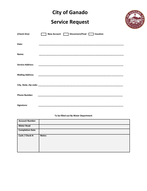 First page of the Service Request
