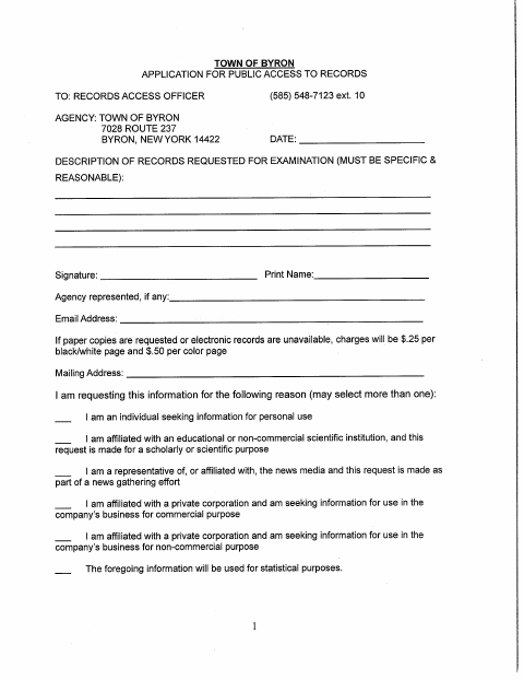 First page of the FOIL Request Form