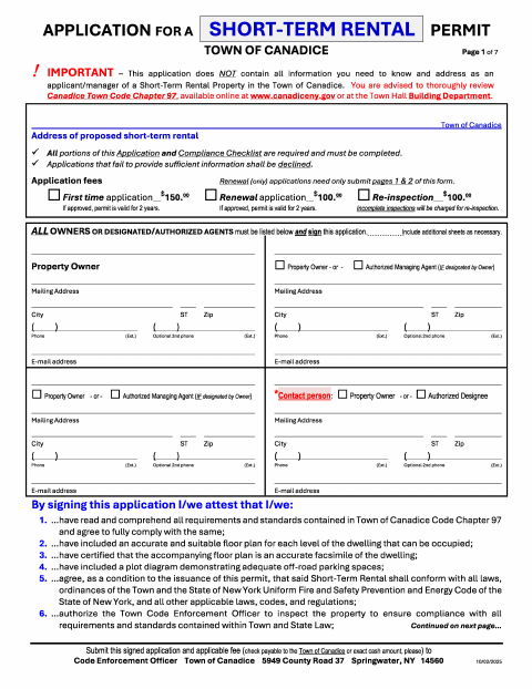 First page of the Short-Term Rental Permit Application