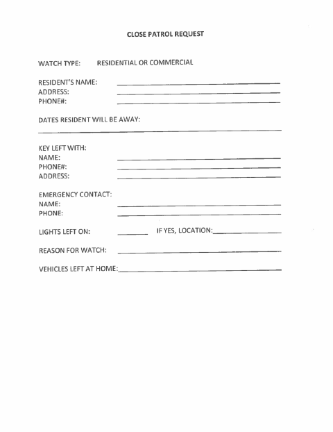 First page of the Close Patrol Request