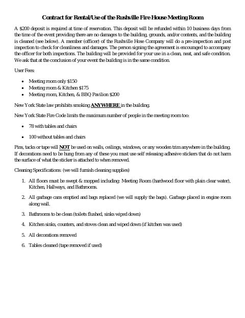 First page of the Fire House Meeting Room Rental Agreement