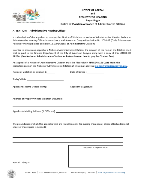 First page of the Notice of Appeal and Request for Hearing