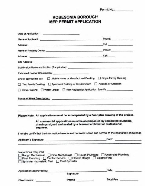 First page of the MEP Permit Application