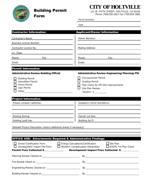First page of the Building Permit Form