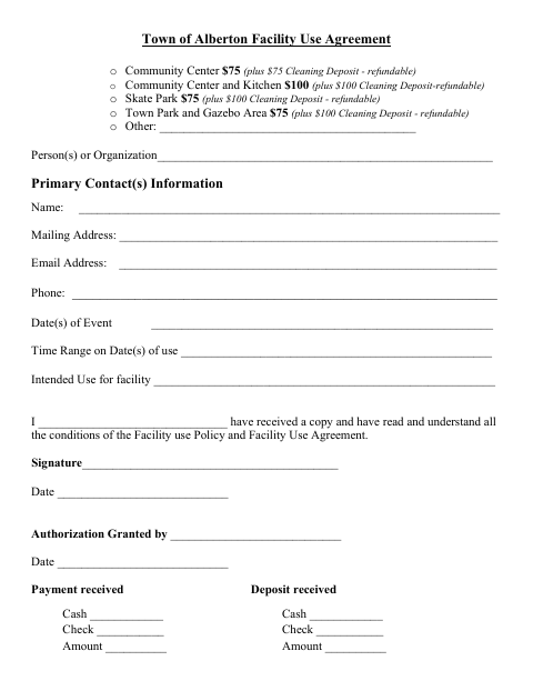 First page of the Facility Use Agreement