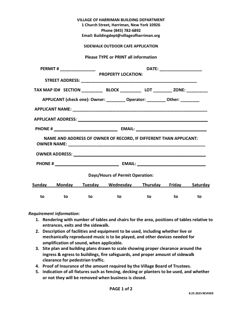 First page of the Sidewalk Outdoor Cafe Application
