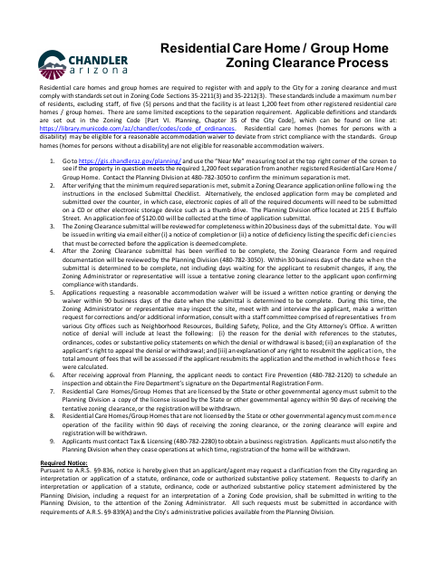 First page of the Residential Care Home / Group Home Zoning Clearance Process