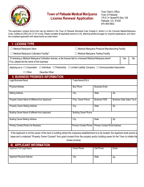 First page of the Medical Marijuana License Renewal Application