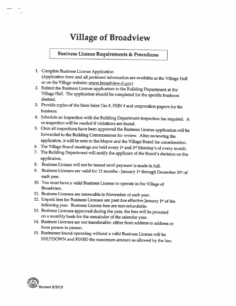 First page of the Business License Application