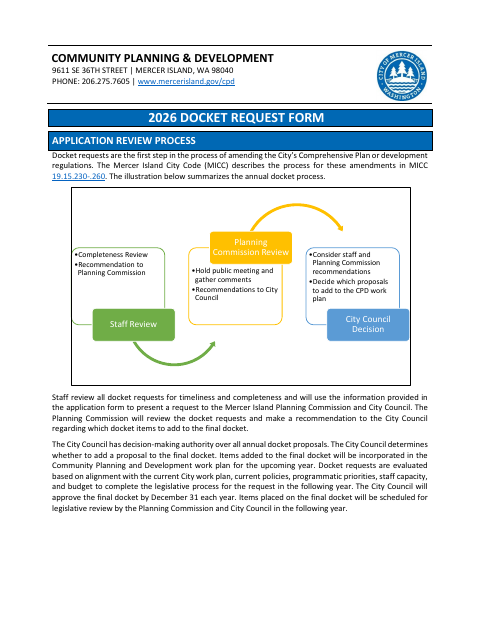 First page of the Docket Request Form