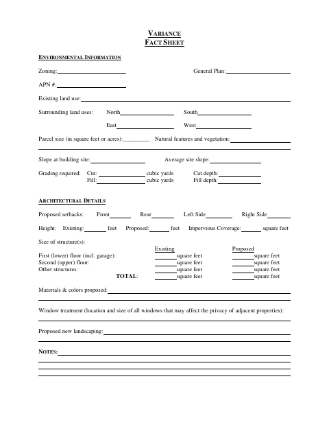 First page of the Variance Fact Sheet
