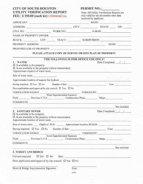 First page of the Commercial Utility Verification Report
