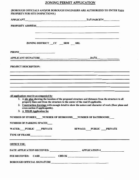 First page of the Zoning Permit Application