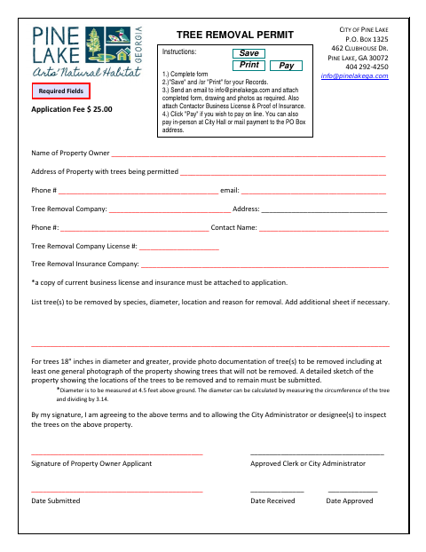 First page of the Tree Removal Permit