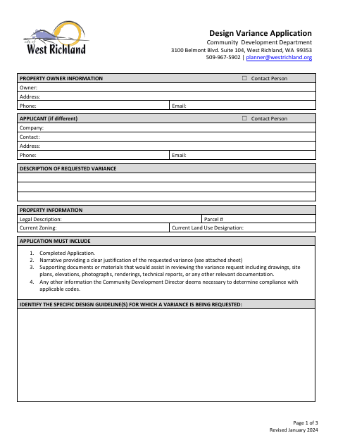 First page of the Design Variance Application