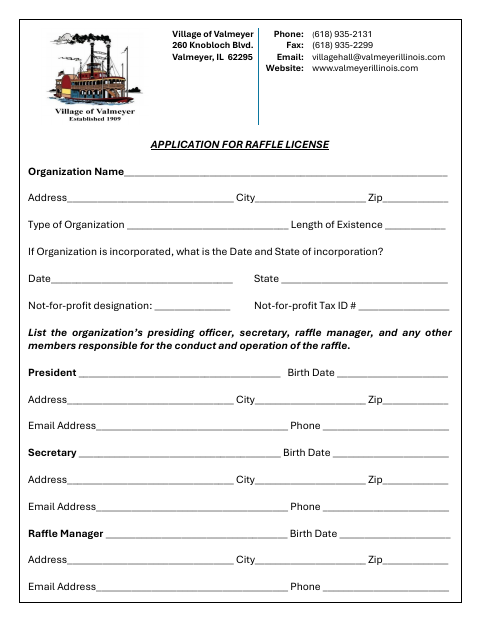 First page of the Application for Raffle License