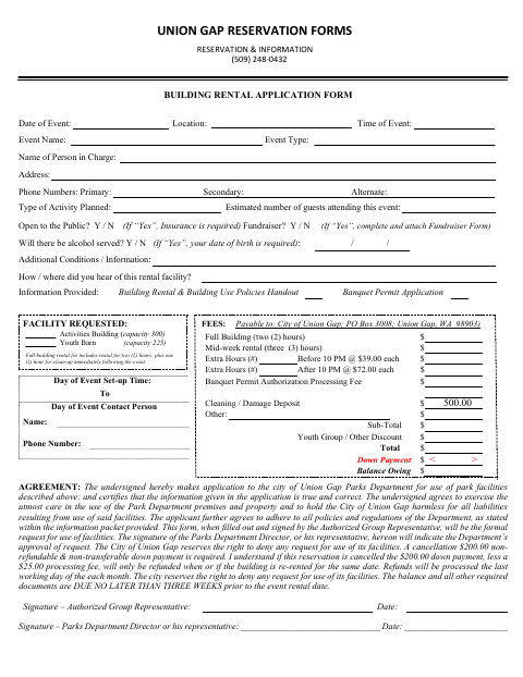 First page of the Building Rental Application Form