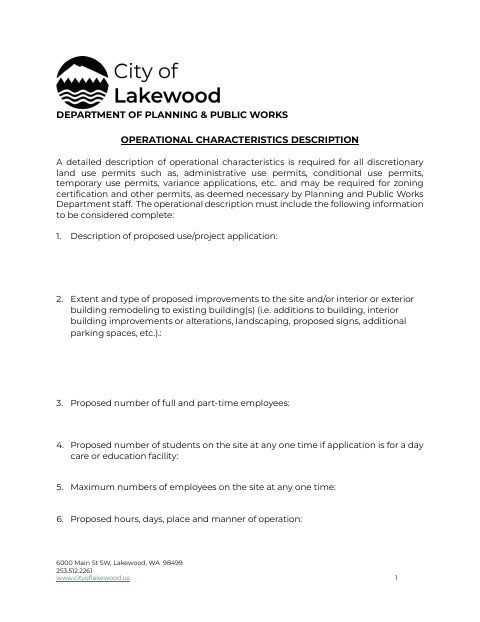 First page of the Operational Characteristics Description