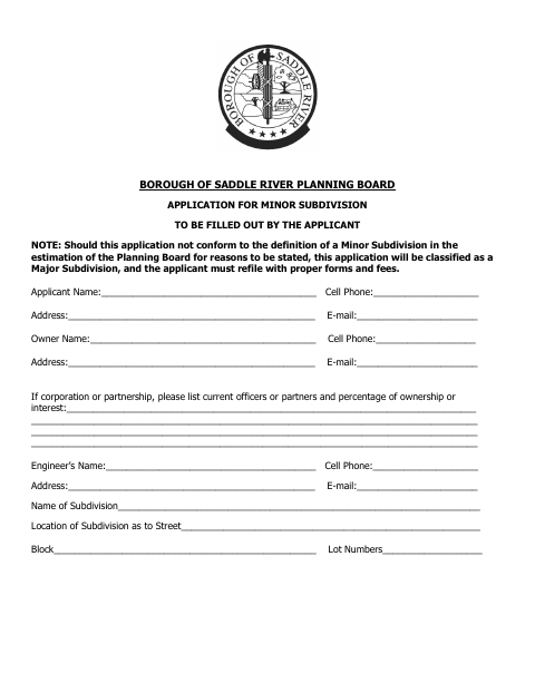 First page of the Application for Minor Subdivision