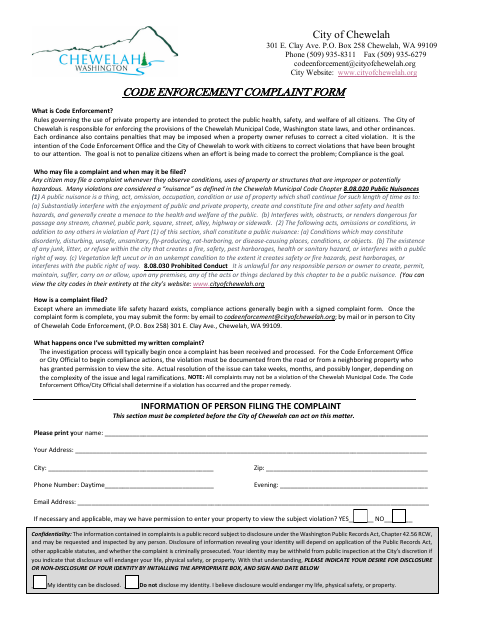 First page of the Code Enforcement Complaint Form