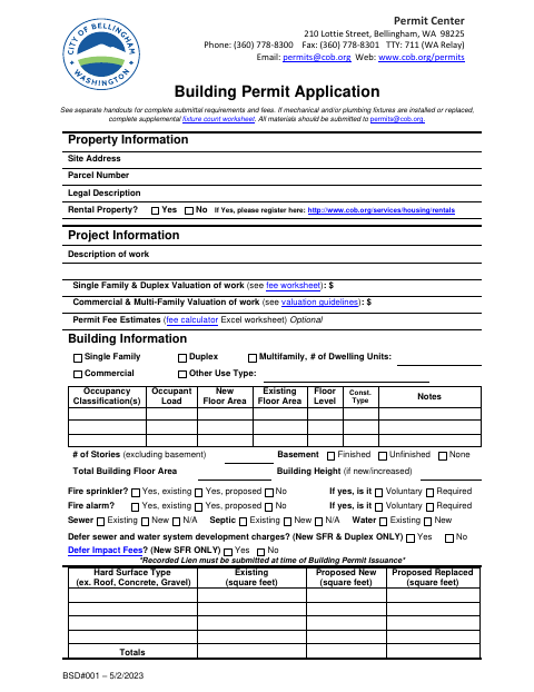 First page of the Building Permit Application