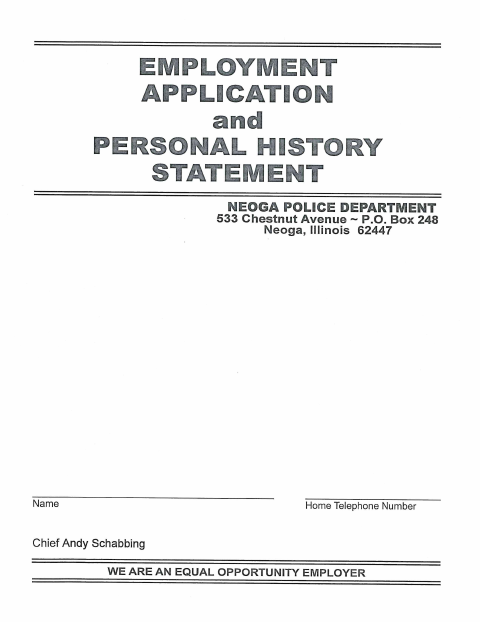 First page of the Police Employment Application and Personal History Statement