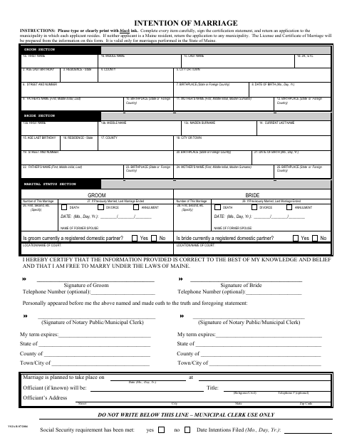First page of the Intention of Marriage