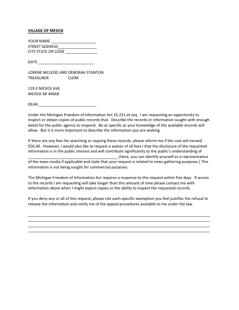 First page of the FOIA Request Letter