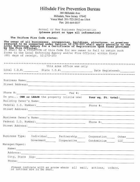 First page of the Annual or New Business Registration