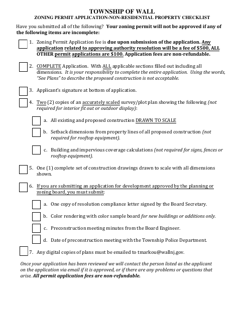 First page of the Zoning Permit Application – Non-Residential Property