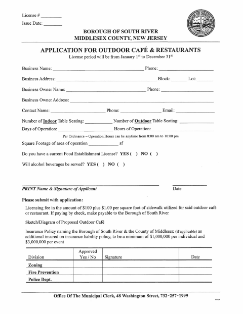 First page of the Outdoor Dining Application