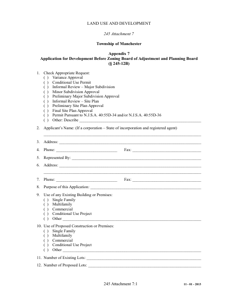 First page of the Land Use and Development Application