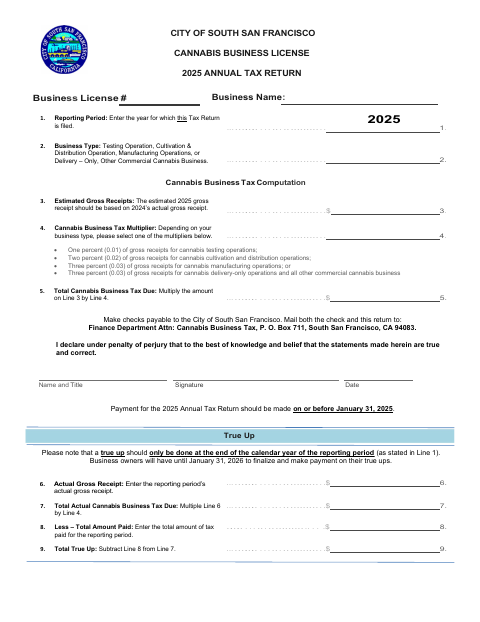 First page of the Cannabis Business License Annual Tax Return