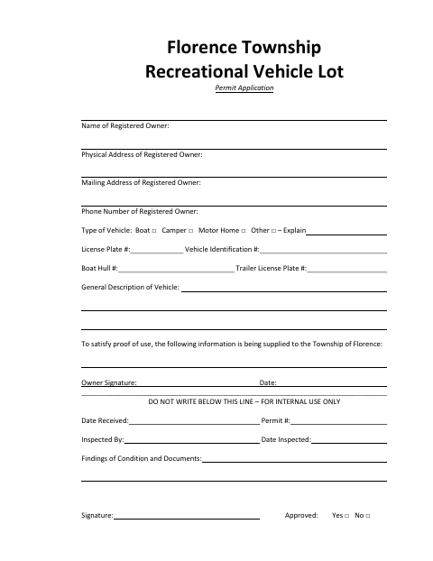 First page of the Recreational Vehicle Lot Permit Application