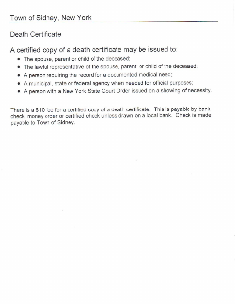 First page of the Death Certificate Copy Application