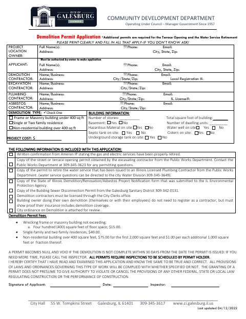First page of the Demolition Permit Application