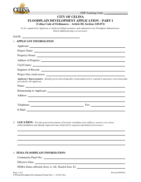 First page of the Floodplain Development Application – Part 1