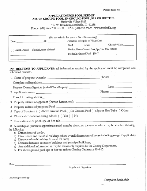 First page of the Pool Permit Application