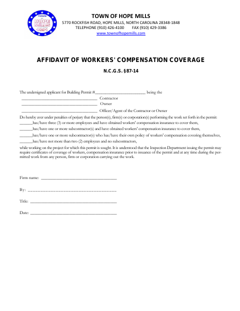 First page of the Affidavit of Workers' Compensation Coverage