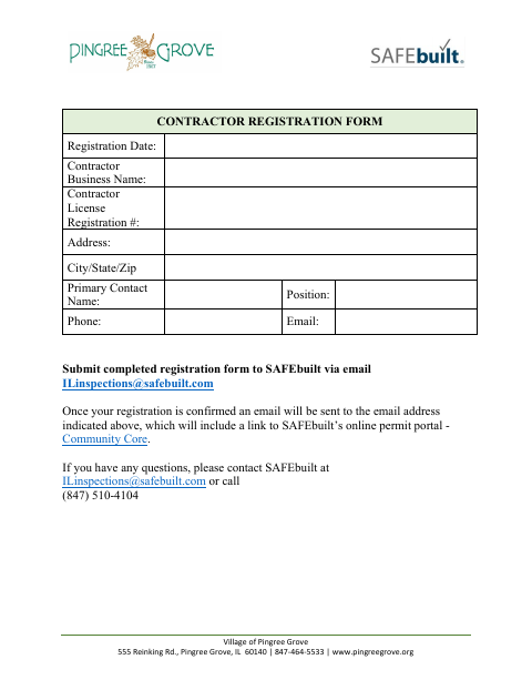 First page of the Contractor Registration Form