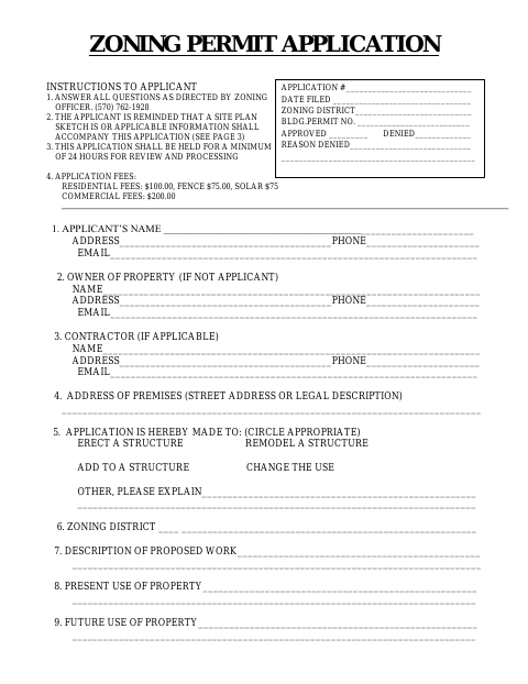 First page of the Zoning Permit Application