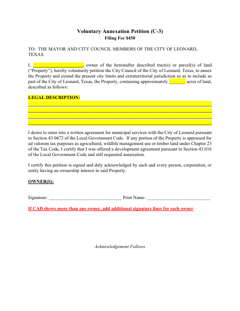 First page of the Voluntary Annexation Petition