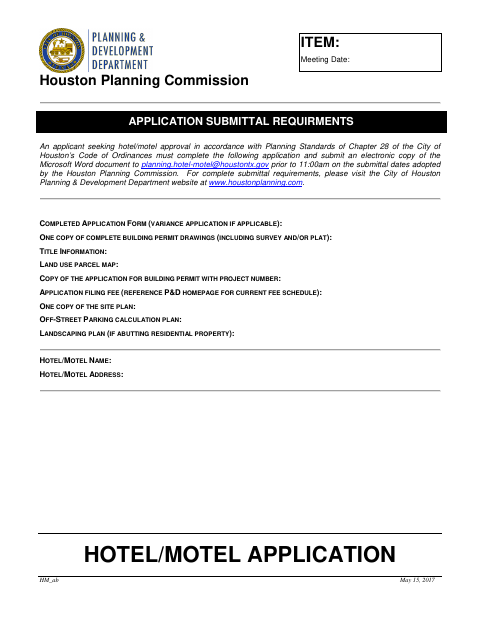 First page of the Hotel/Motel Application