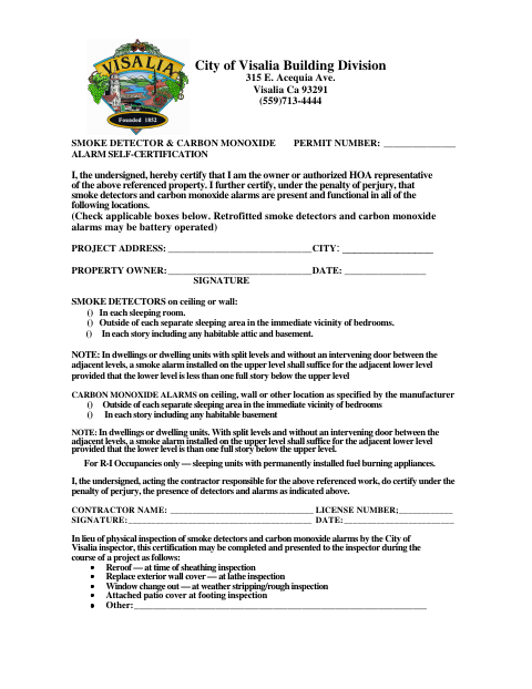 First page of the Smoke Detector and Carbon Monoxide Alarm Self-Certification